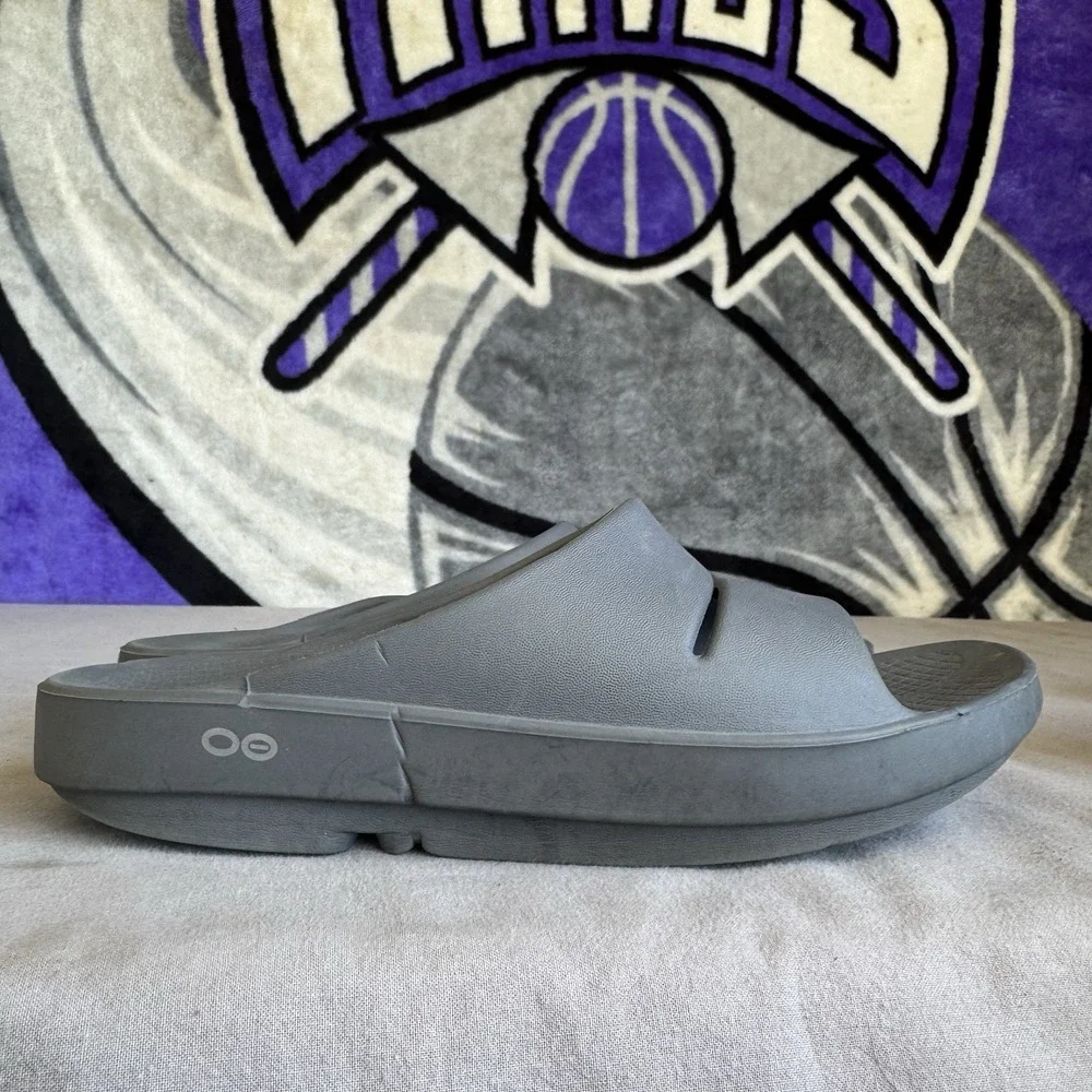 Size M8/W10 - Oofos Ooahh Men's Recovery Slip On Slide Sandals Gray